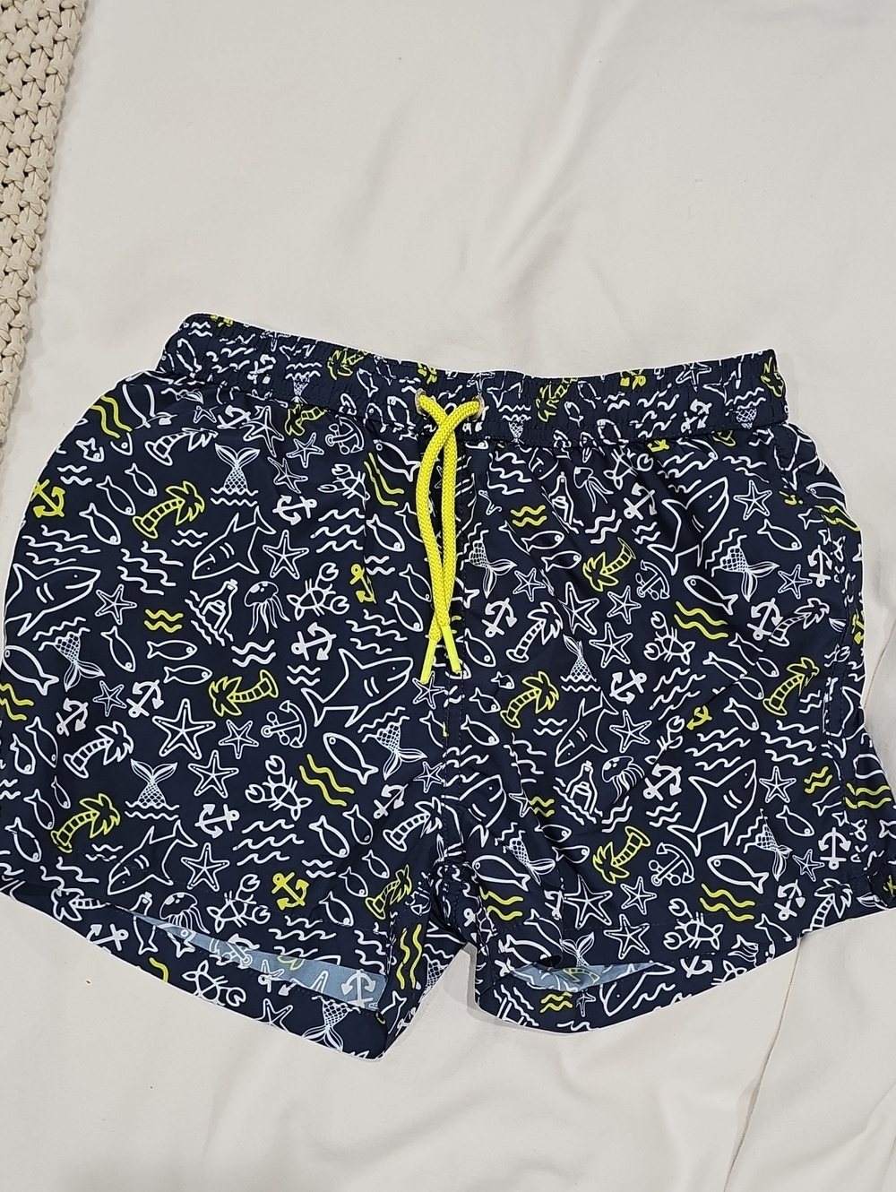 Navy Kids Swim Hybrids with Neon Yellow Drawcord